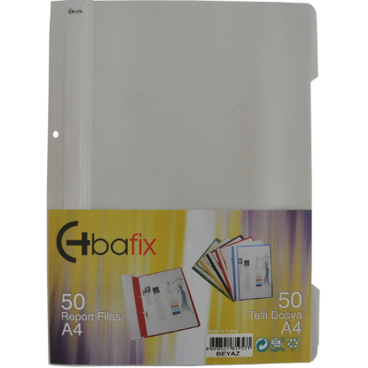 Bafix Telli Dosya Plastik XL Beyaz A4 (50 Adet) resmi
