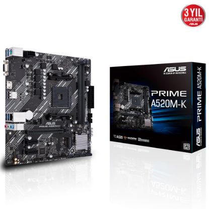 Asus Prime A520M-K AMD AM4 64GB DDR4 4600Mhz M2 Vga/Hdmi mATX Anakart resmi
