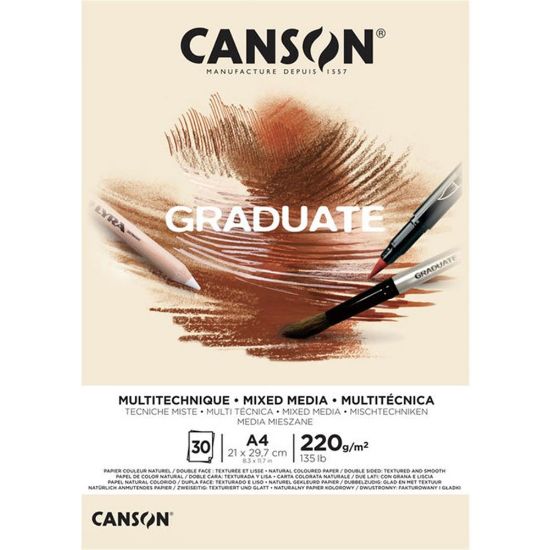 Canson Çizim Bloğu Graduate Mıx Medıa Natural 30 Syf A4 220 GR resmi
