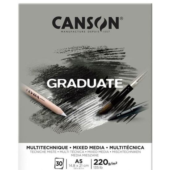 Canson Çizim Bloğu Graduate Mıx Medıa Gri 30 Syf A5 220 GR resmi