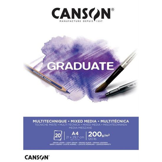 Canson Çizim Bloğu Graduate Mıx Medıa Beyaz 20 Syf A4 200 GR resmi