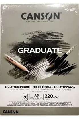 Canson Çizim Bloğu Graduate Mıx Medıa Gri 30 Syf A3 220 GR resmi