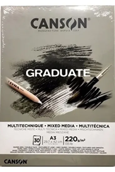 Canson Çizim Bloğu Graduate Mıx Medıa Gri 30 Syf A3 220 GR resmi