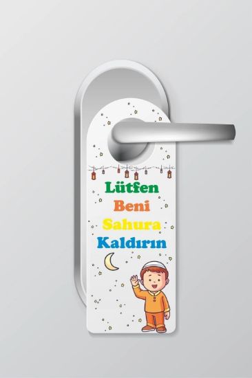 Ramazan Ayına Özel Lütfen Beni Sahura Kaldırın Oda Kapı Kartı 1 resmi