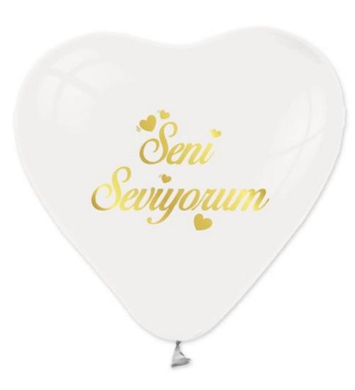 Balonevi Balon 1+1 Gold Seni Seviyorum Baskılı 12" Beyaz Kalp 100 Lü resmi