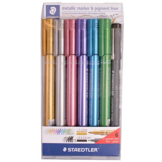 Staedtler Markör Metalik 6 Lı/Pıgment Liner Siyah 8323-SWP6P resmi
