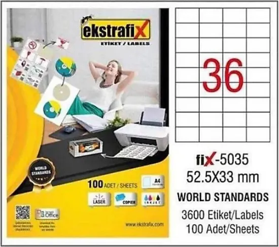Ekstrafix Laser Etiket 100 YP 52,5X33 Laser-Copy-Inkjet FİX-5035 resmi