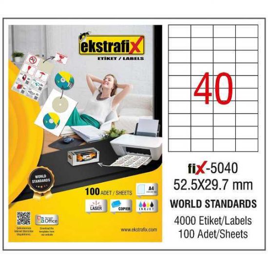 Ekstrafix Laser Etiket 100 YP 52.5X29,7 Laser-Copy-Inkjet FİX-5040 resmi