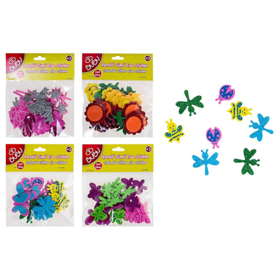 Bu-Bu Sticker Simli Çiçek Pvc 24 LÜ BUBU-STS005 resmi