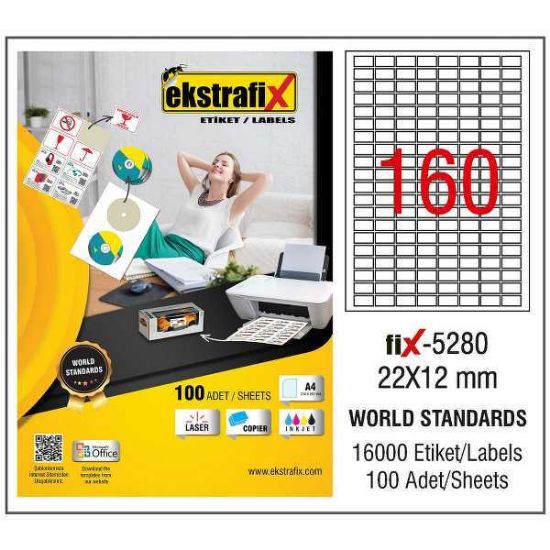 Ekstrafix Laser Etiket 100 YP 22x12 Laser-Copy-Inkjet FİX-5280 resmi