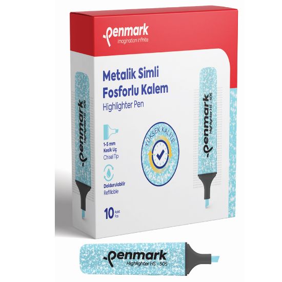 Penmark Fosforlu Kalem Metalik Simli Mavi HS-505 16 (10 Adet) resmi