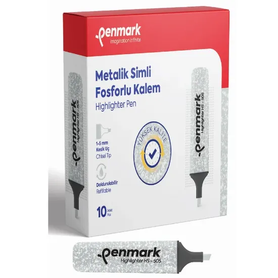 Penmark Fosforlu Kalem Metalik Simli Gümüş (10 Adet) resmi