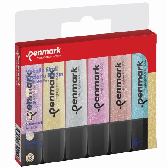 Penmark Fosforlu Kalem 6 Lı Karışık Renk Simli  resmi