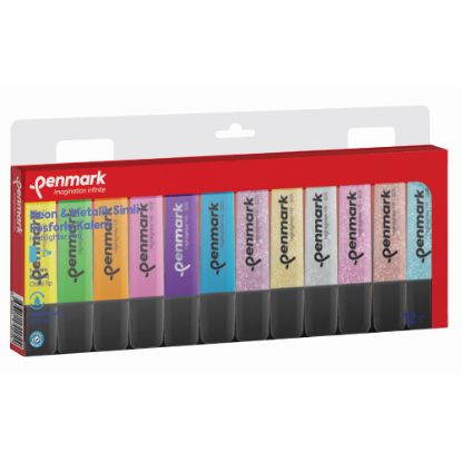 Penmark Fosforlu Kalem 12 Li Karışık Renk 6 Neon+ 6 Simli  resmi