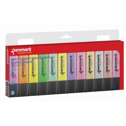 Penmark Fosforlu Kalem 12 Li Karışık Renk 4 Neon +4 Pastel+4 Simli  resmi