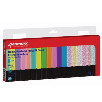 Penmark Fosforlu Kalem 18 Li Karışık Renk 6 Neon+6 Pastel+ 6 Simli  resmi