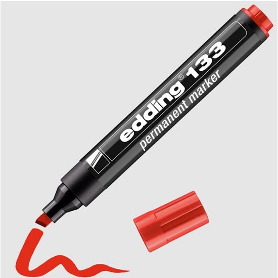 Edding Markör Permanent Kesik Uç Kırmızı 133 (10 Adet) resmi
