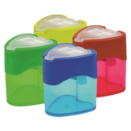 Bu-Bu Kalemtıraş Şeffaf Kalp Çiftli Hazneli 4 Renk BUBU-KT0001 (12 Adet) resmi