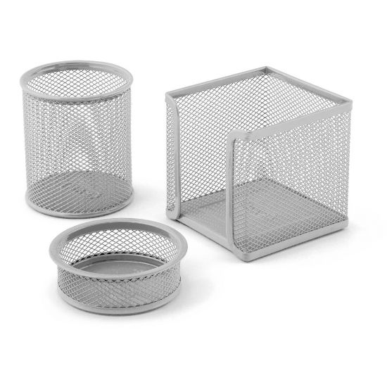 Mas Masa Seti Ataşlık-Kağıtlık-Kalemlik 3 LÜ Metal Perforeli Silver 505 resmi