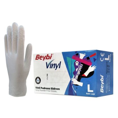 Beybi Vınyl Vinil Pudrasız Eldiven Large 100 LÜ (100 Adet) resmi