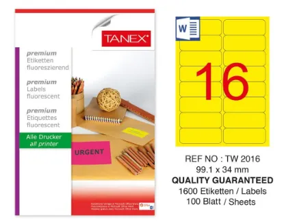 Tanex Laser Etiket 99,1x34 MM Flo Sarı 100 LÜ TW-2016 resmi