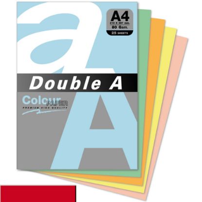 Double A Renkli Kağıt 25 Lİ A4 80 GR Kırmızı resmi