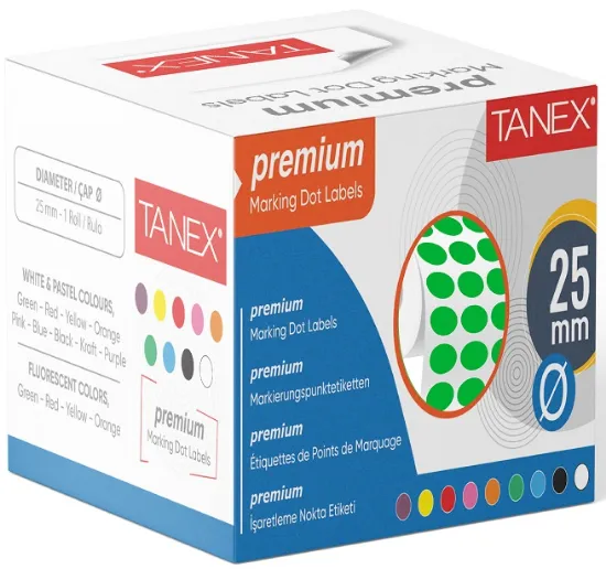Tanex Nokta Etiketi 25 MM Yeşil 2500 Li Tekli Kutu resmi