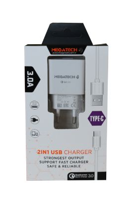 Megatech CC03(CC22-T3) 5v-3.0A Ev Şarj+Type-c Kablo Hızlı Şarj resmi