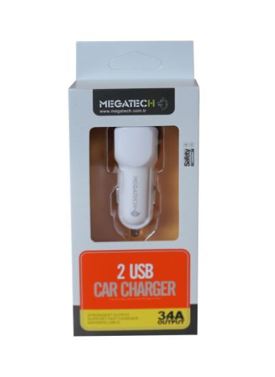 Megatech T05 2Usb 3.4A Beyaz Araç Çakmaklık Şarj Cihazı  resmi