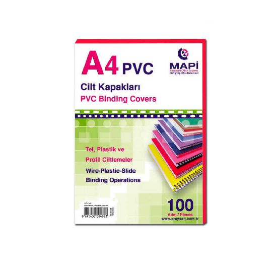 Mapi Cilt Kapağı Plastik Opak A4 160 MIC Kırmızı 2040203 (100 Adet) resmi