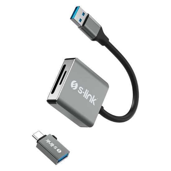 S-link SL-CR21 TypeC ve USB3.0 SD/Micro SD 110M/S Hızlı 2 in 1 Metal Kart Okuyucu resmi