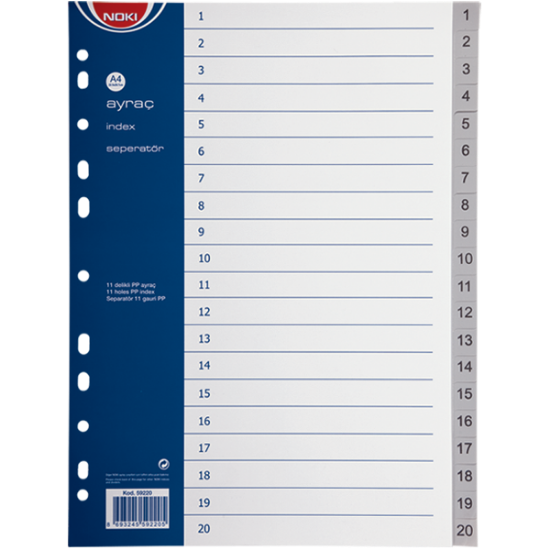 Noki Seperatör 1-20 Rakamlı Plastik A4 59220 resmi