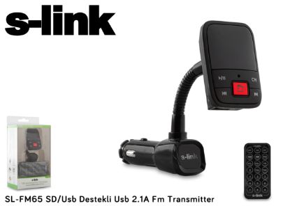 S-link SL-FM65 Hafızasız mp3 Transmıtter 2.1a Usb Şarj Portlu Usb Micro Sd Kart Destekli Kumandalı resmi
