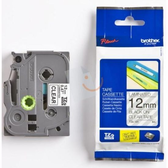 Brother TZE-131 12 mm Şeffaf Üzeri Siyah Laminasyonlu Etiket resmi