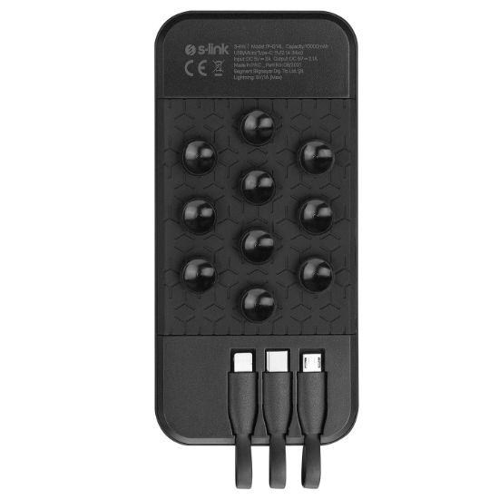 S-link IP-G14L 10000mAh Gizli Ledli Vantuz+Stand Siyah Dahili Kablolu Şarj Cihazı Powerbank resmi