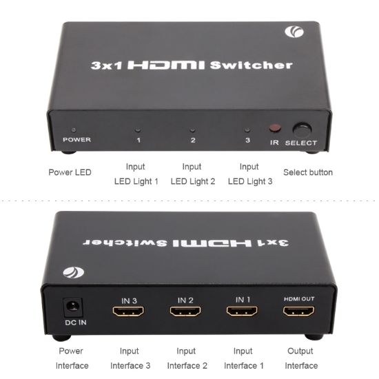 Vcom DD433 3*1 Port 1.4V 3D Metal Hdmi Switch resmi