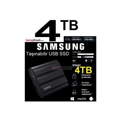 Samsung 4TB T7 Shield MU-PE4T0S/WW 1050MB/1000MB/S USB 3.2 Gen2 Taşınabilir SSD Siyah resmi