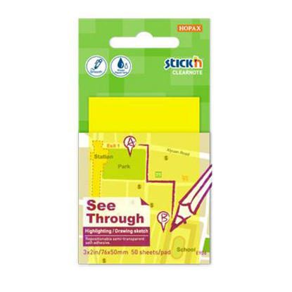 Hopax Stıckn Yapışkanlı Not Kağıdı Yarı Saydam 50 YP 76x51 Neon Sarı 21705 resmi