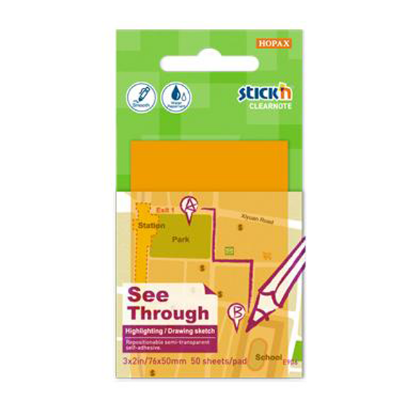Hopax Stıckn Yapışkanlı Not Kağıdı Yarı Saydam 50 YP 76x51 Neon Turuncu 21706 resmi