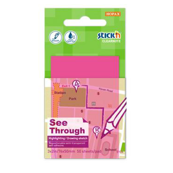 Hopax Stıckn Yapışkanlı Not Kağıdı Yarı Saydam 50 YP 76x51 Neon Pembe 21707 resmi