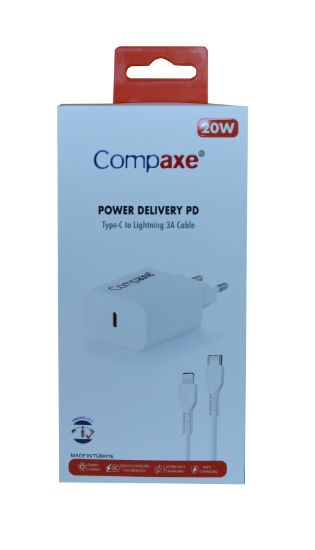 Compaxe CTA-200TI 20W 5V 3A PD Ev Şarj Kafa+Type-C Şarj Kablosu  resmi