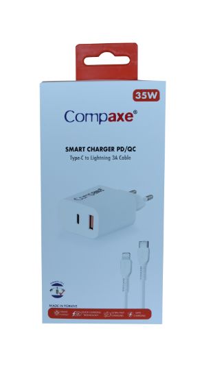 Compaxe CTA-350TI 35W 5V 3A PD/QC+ Type-C To Lightning Şarj Kablosu resmi