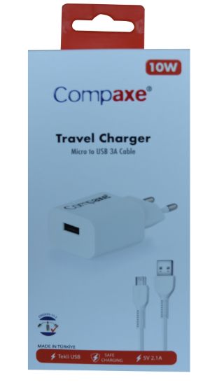 Compaxe CTA-521MU 5v 2.1a 10W 1Mt Usb 3.0 Ev şarj+ Mikro Şarj Kablosu  resmi