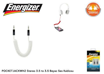 Energizer POCKETJACWH2 Stereo 3.5 to 3.5 Beyaz Ses Kablosu resmi