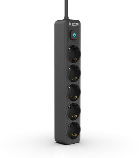 INCA IPW-44SY 5li Akım Korumalı Led Tuşlu Priz 1,5Mt Siyah resmi