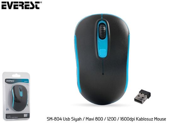 Everest SM-804 Usb Siyah/Mavi 800/1200/1600dpi Kablosuz Mouse resmi
