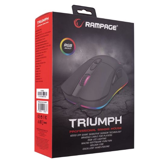 Rampage SMX-R65 TRIUMPH Usb Siyah RGB Işıklı 12400dpi Gaming Oyuncu Mouse resmi