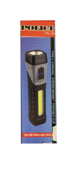 Polıce PS-343 Magnetli, 90 Derece Oynar Başlık, Kırmızı İkaz Işıklı Şarjlı  El Feneri resmi