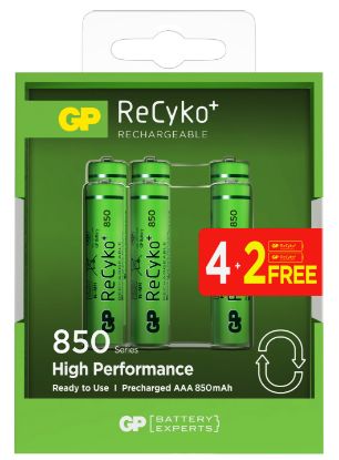 Gp AAA 850 mAh Şarjlı İnce Kalem Pil  4+2'li Paket Recyko GPHCH83BOK resmi