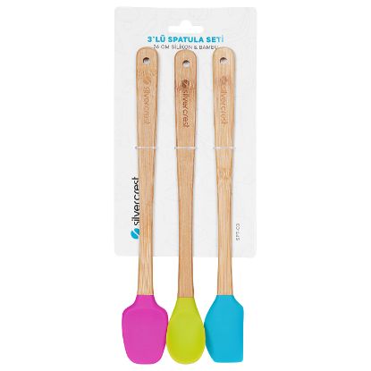 Silver Crest SPT-03 3 Lu Renkli 26CM Uzun Silikon Bambu Spatula Seti resmi